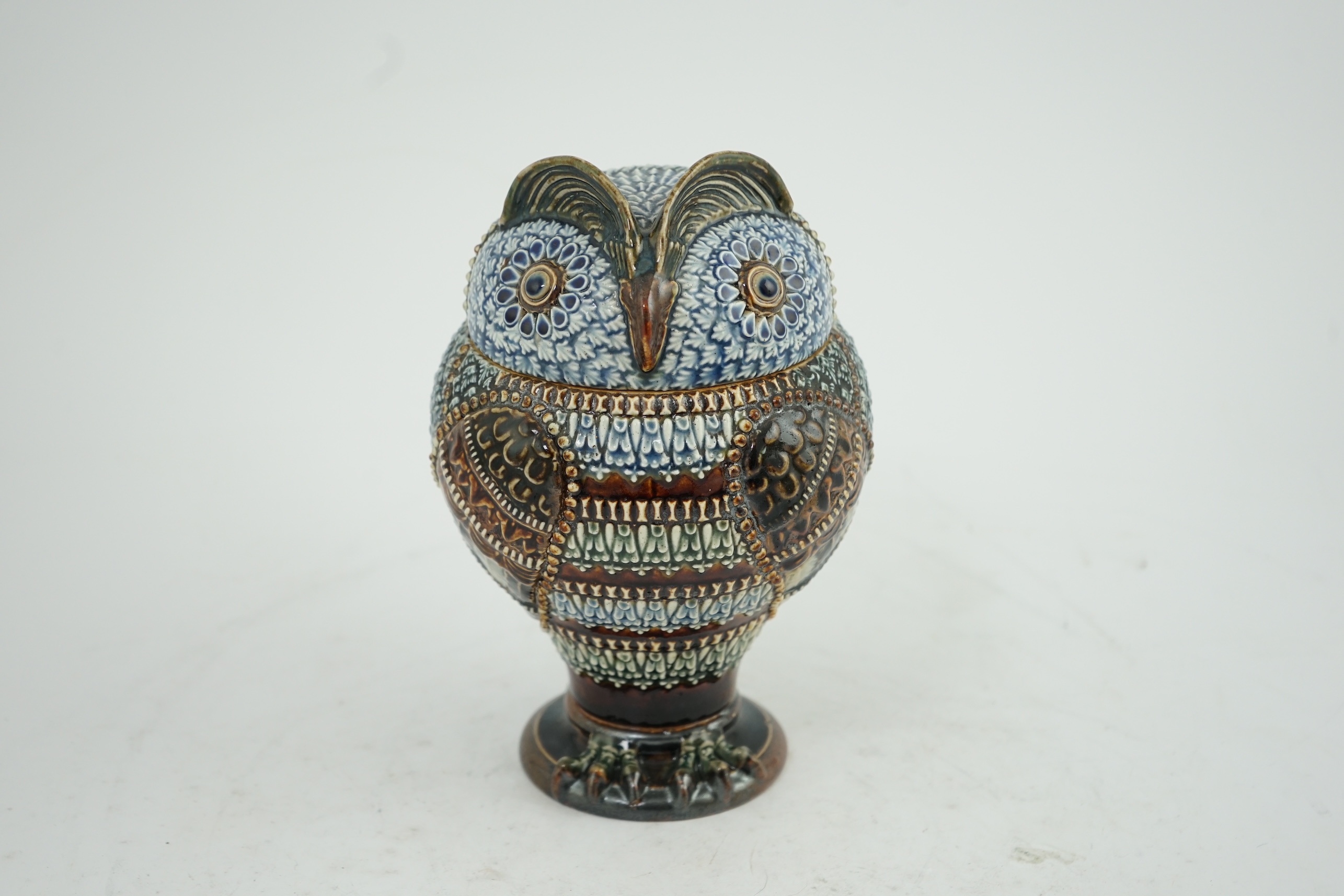 A Doulton Lambeth stoneware 'owl' jar and cover, in the manner of Mark V Marshall